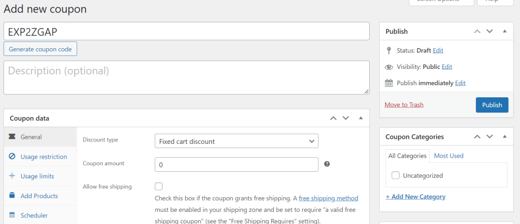 coupons-avancés-ajouter-nouveau-coupon - Coupons avancés Adding a new coupon with Advanced Coupons.