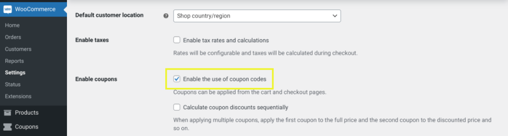 enable-woocommerce-coupons - Coupons avancés The option to enable the use of coupon codes for promotion offers in WooCommerce via Advanced Coupons.