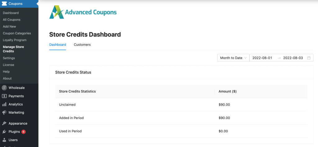 WooCommerce-store-credits-balances-dashboard - 高度なクーポン WooCommerce store credits balance dashboard in Advanced Coupons
