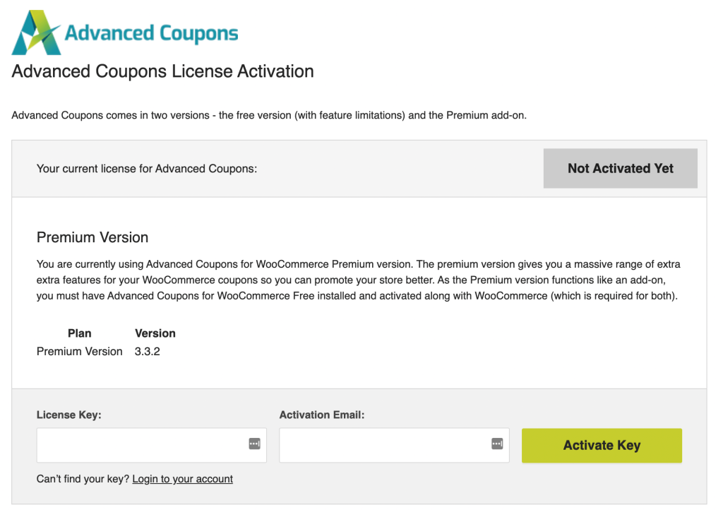 Enter-license-key - 高度なクーポン Enter the Advanced Coupons plugin premium license key