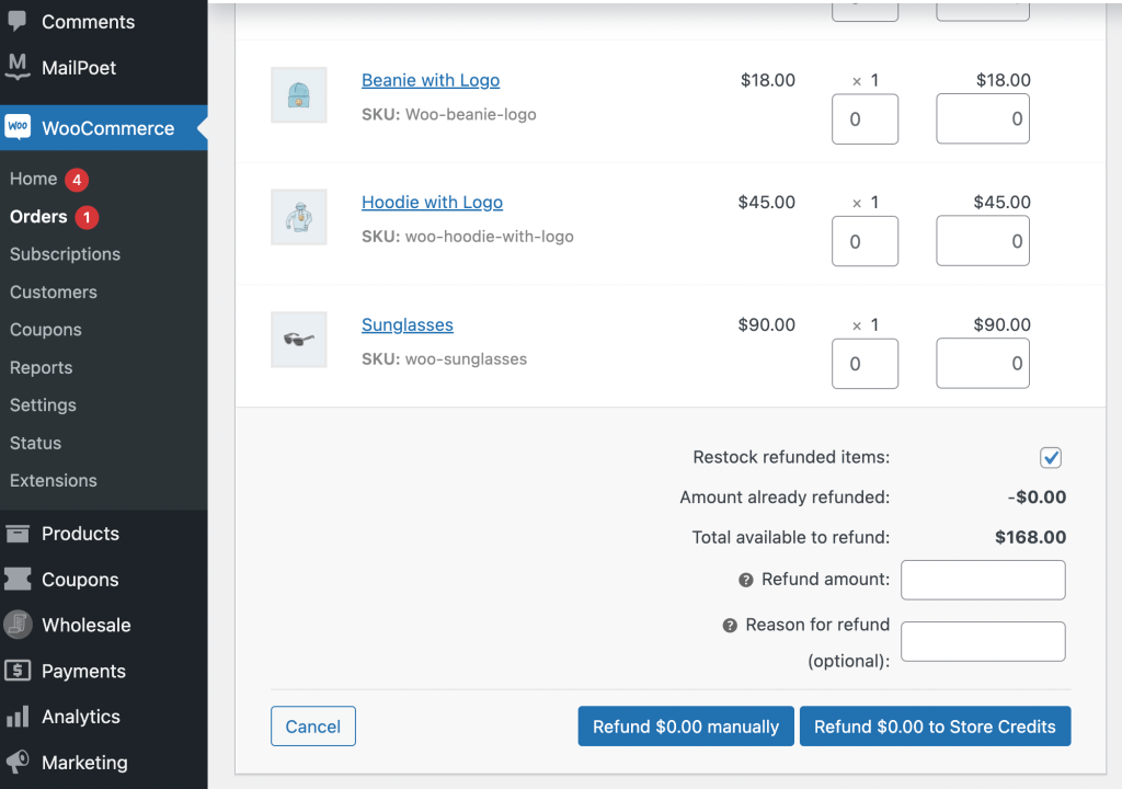 Refund-WooCommerce-store-credits-balance - 高度なクーポン Refund for store credits in WooCommerce