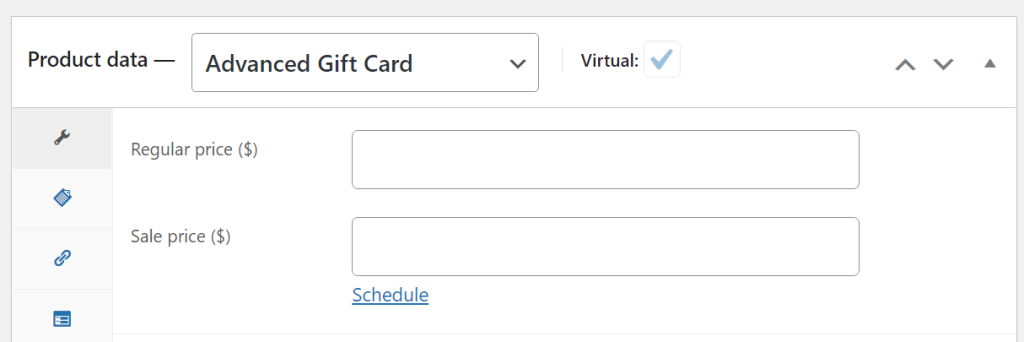 product-data-gift-card - 高度なクーポン Setting the product type to gift card
