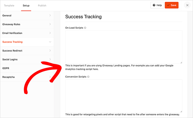 성공 추적 - 고급 쿠폰 Add your retargeting pixel in here to track entrants and show them retargeting ads