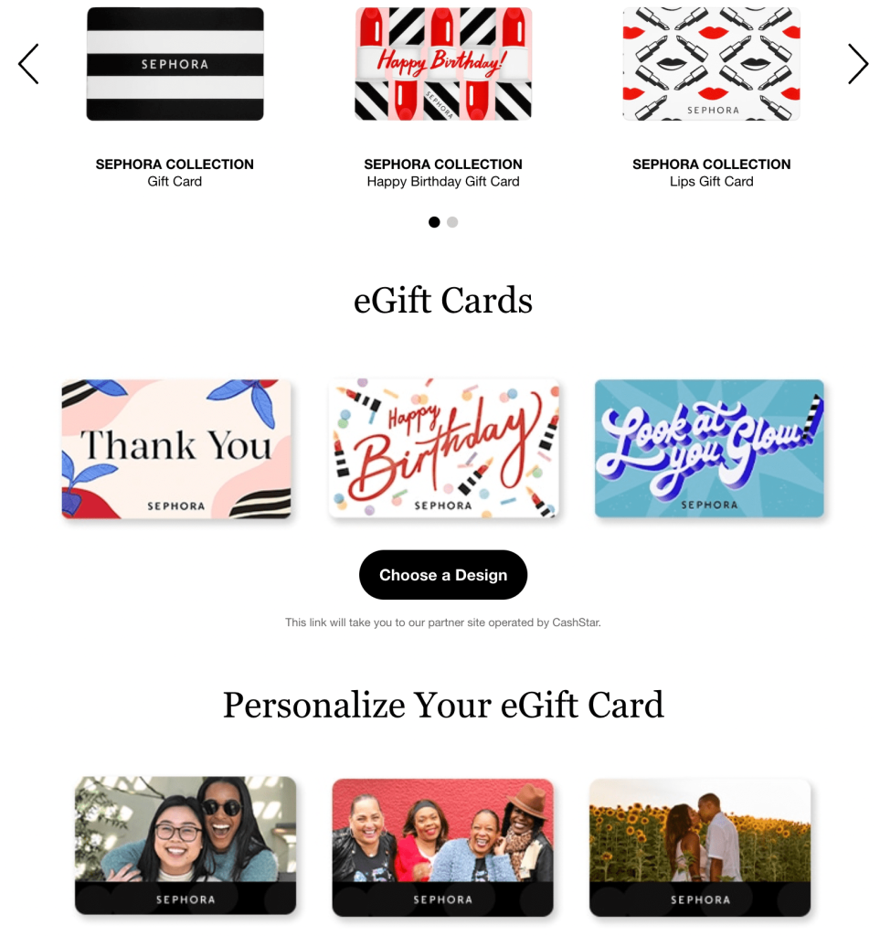 Sephora-기프트 카드 - 고급 쿠폰 Sephora gift cards