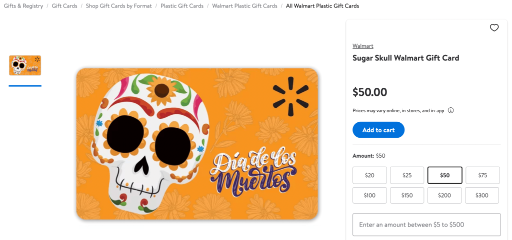 walmart-holiday-gift-cards - 고급 쿠폰 Walmart Dia de Los Muertos holiday gift card