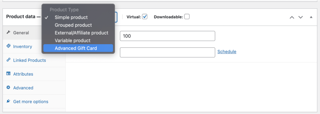advanced-gift-card-product-type - 고급 쿠폰 The Advanced Gift Card product type in the Advanced Coupons plugin settings