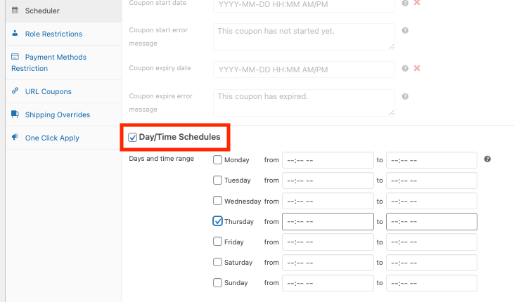 day-time-scheduler-day - 고급 쿠폰 Select the specific day/s