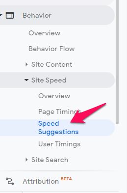La barre latérale de Google Analytics avec le bouton de vitesse en surbrillance.