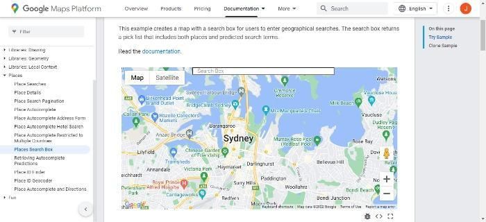 Una mappa di Sydney, in Australia da Google Maps.