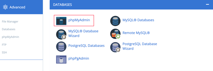 Öffnen von phpMyAdmin aus CPanel