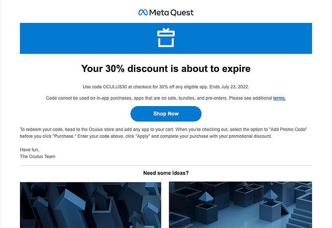 مثال على البيع السريع: meta Quest oculus