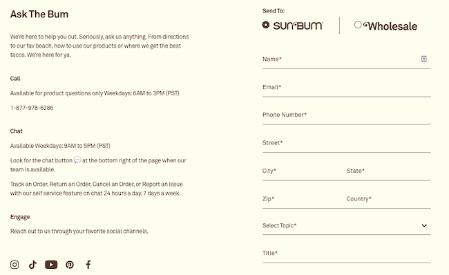 Contoh formulir web: Sun Bum