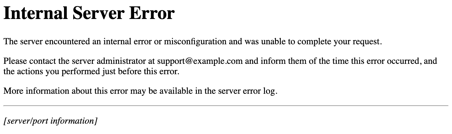 http 500 dahili sunucu hata mesajı örneğinin ekran görüntüsü