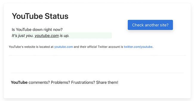 youtube.com'un http 500 dahili hata durumunu gösteren downforeveroneorjustme.com ana sayfası