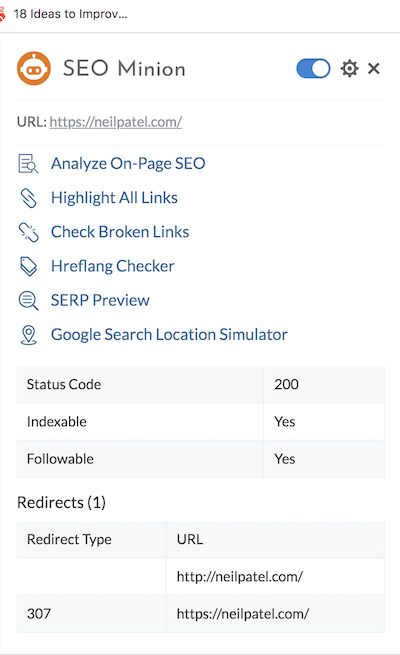Alat ekstensi SEO Chrome SEO Minion.