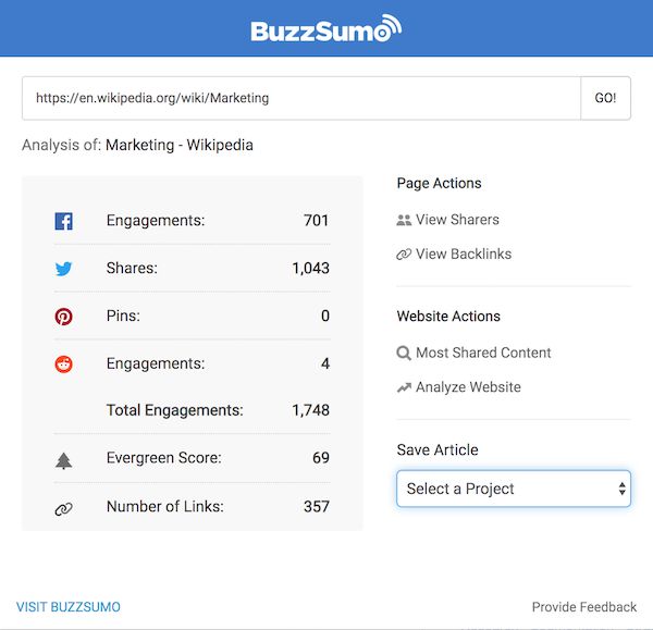 Alat ekstensi Chrome SEO Buzzsumo.