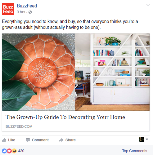 تقوم Buzzfeed بالترويج لمدونة جذابة على Facebook كجزء من استراتيجية تسويق المحتوى الخاصة بهم.