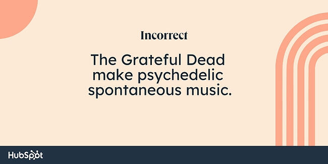 コンマ ルールの例: グレイトフル デッドは、サイケデリックで自発的な音楽を作ります。