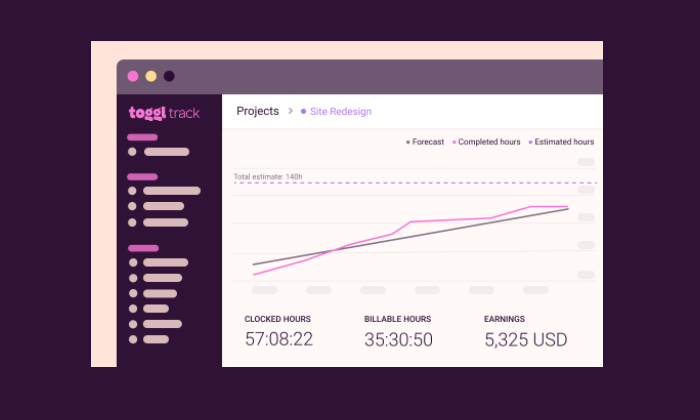 Toggle Track, perangkat lunak pelacakan waktu, memiliki fitur pelaporan yang membantu orang melihat kemajuan pekerjaan dan dampaknya terhadap pendapatan.