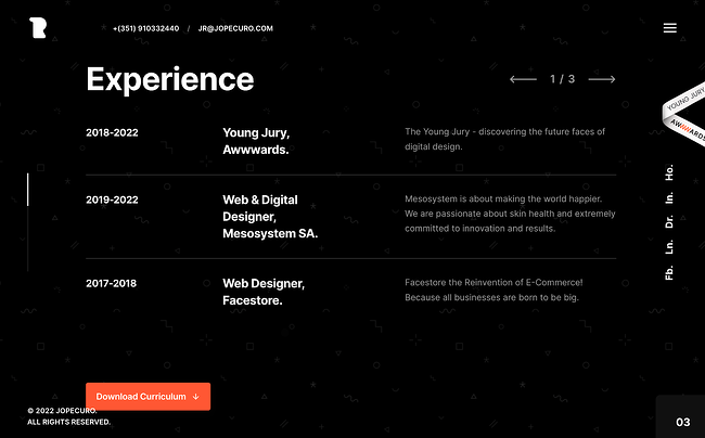 cele mai bune exemple de site-uri web personale: jose rocha