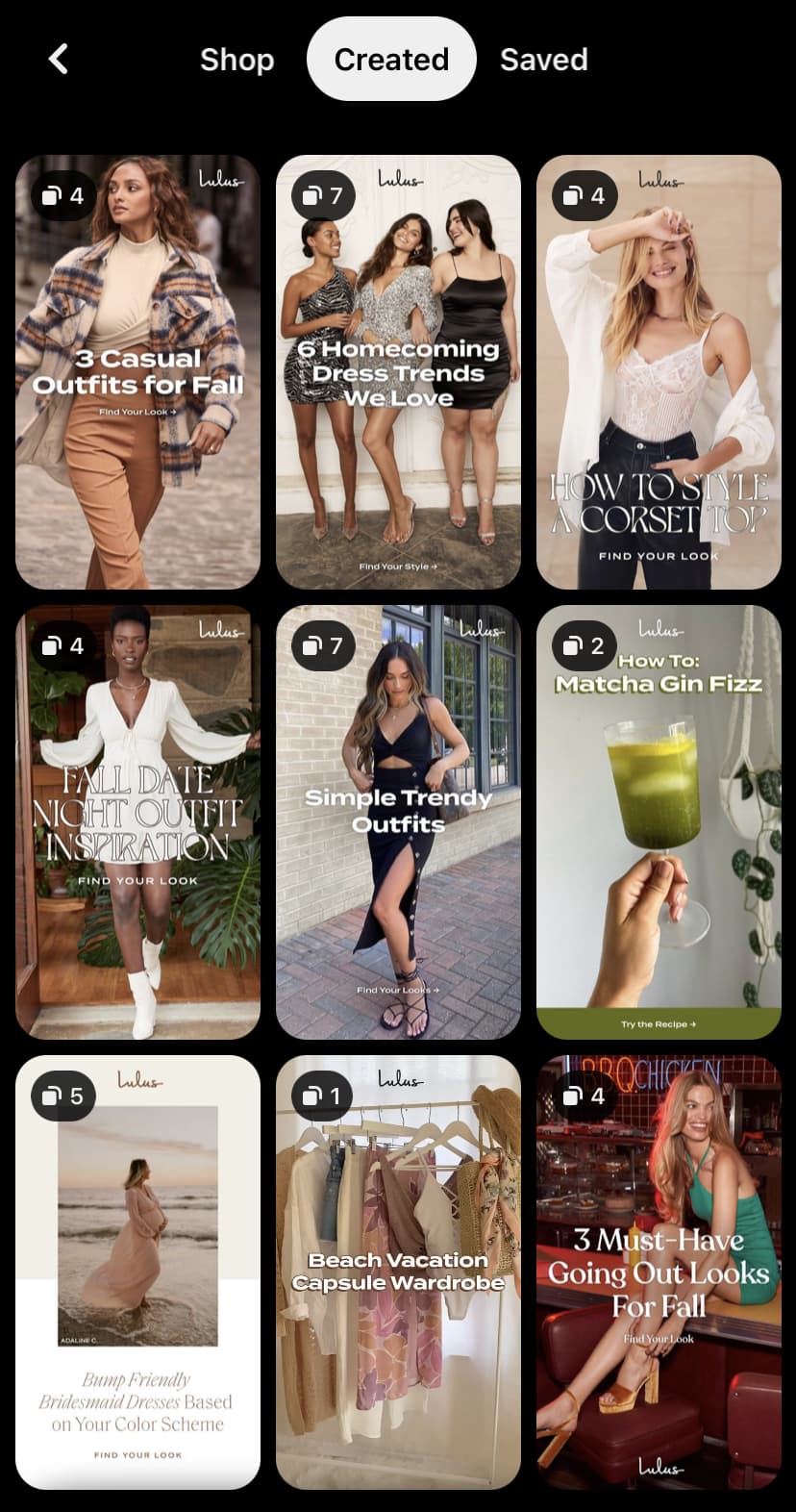 Lulu's verwendet Pinterest Idea Pins für das Marketing
