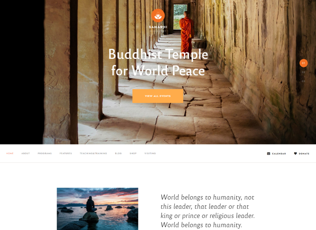 Samadhi - 동양 불교 사원 WordPress 테마