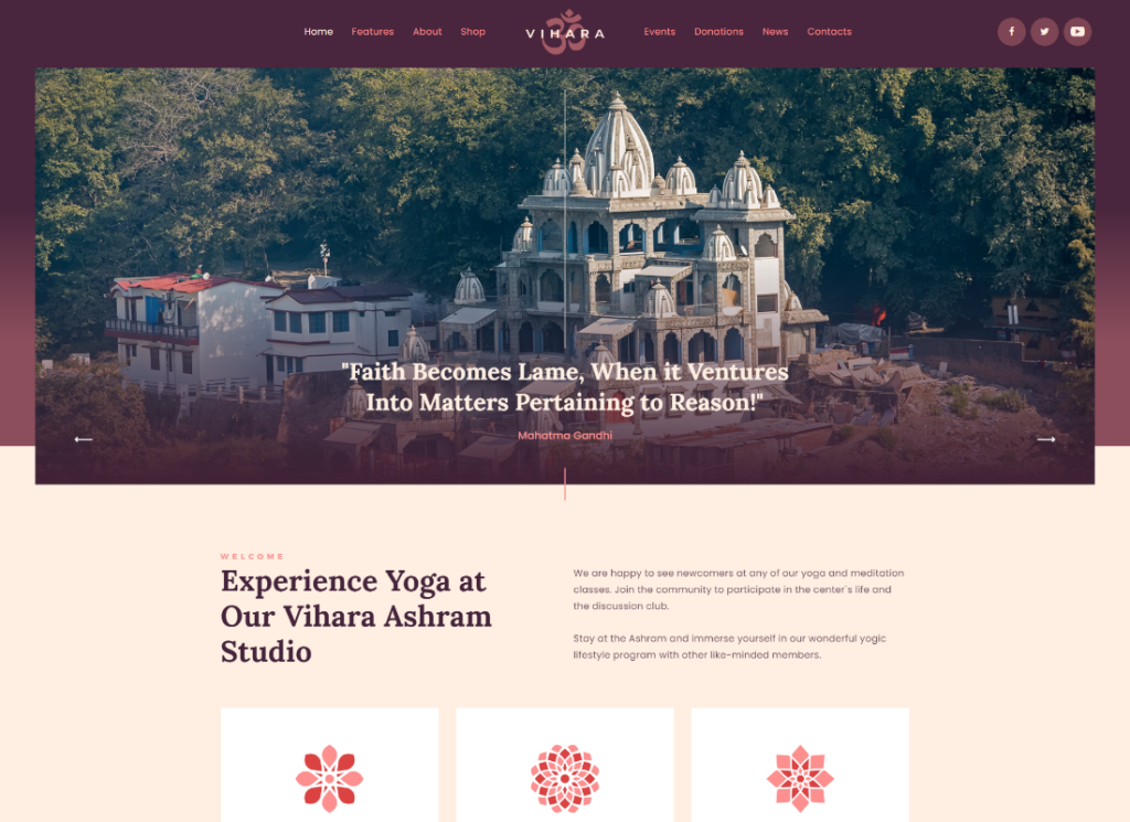 Vihara - Ashram 동양 불교 사원 WordPress 테마
