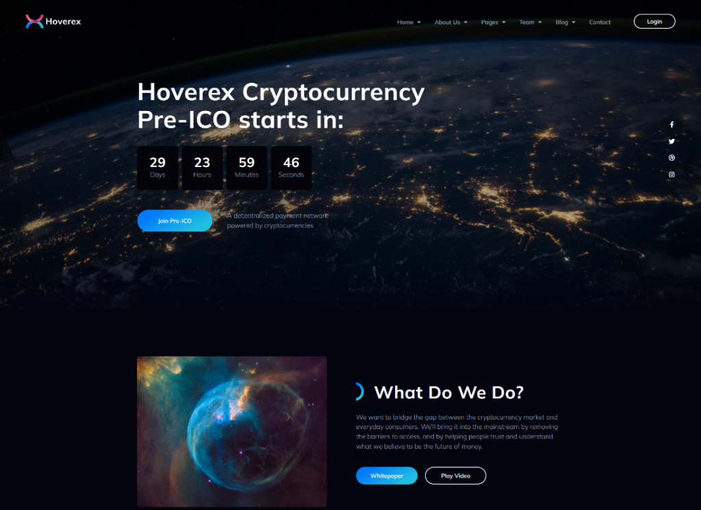 Hoverex |加密货币、NFT 和 ICO WordPress 主题 + 西班牙语
