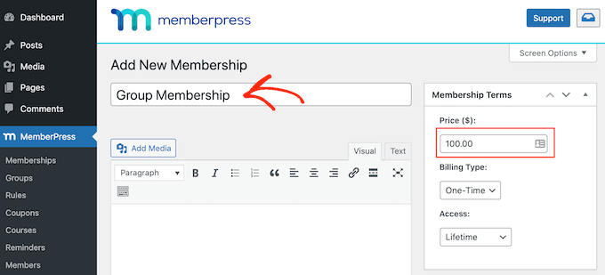 Adicionando um preço a uma associação de grupo corporativo