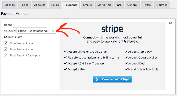 Configurando um gateway de pagamento Stripe