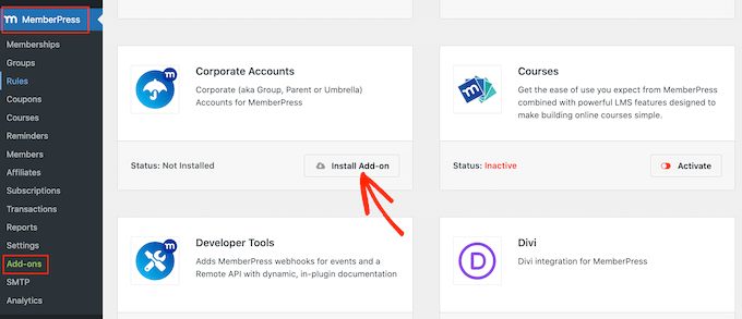 O add-on MemberPress Corporate Accounts