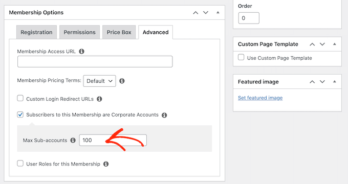 Definir um máximo de subcontas para associações a grupos corporativos