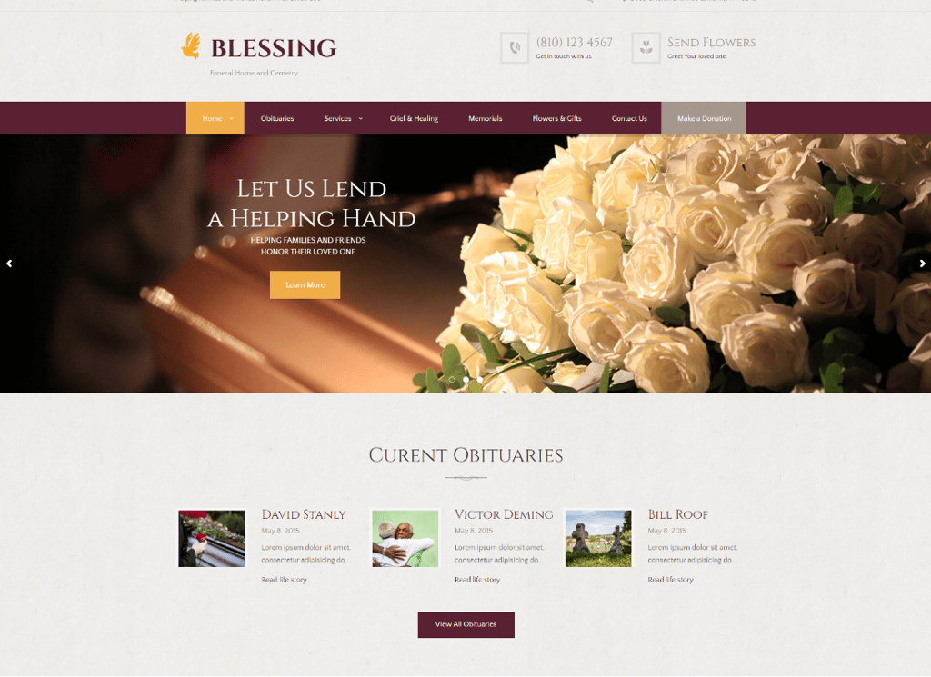 Bênção - Tema WordPress de serviços funerários e cremação