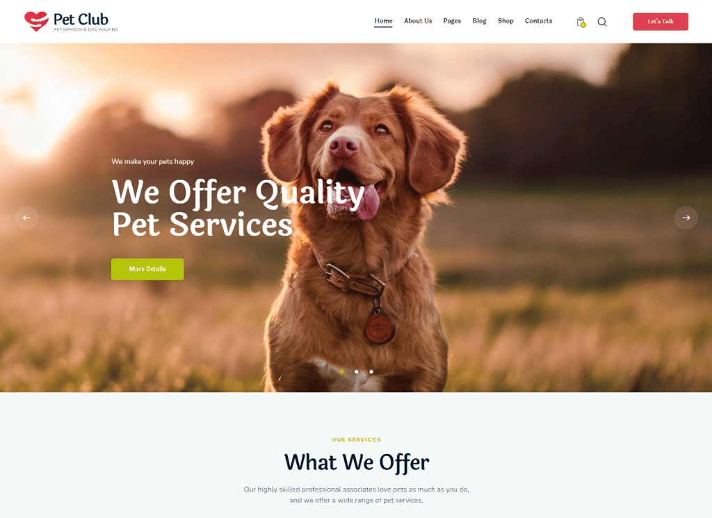 Pets Club - Tema WordPress Veterinário para Pet Shop e Criação de Animais