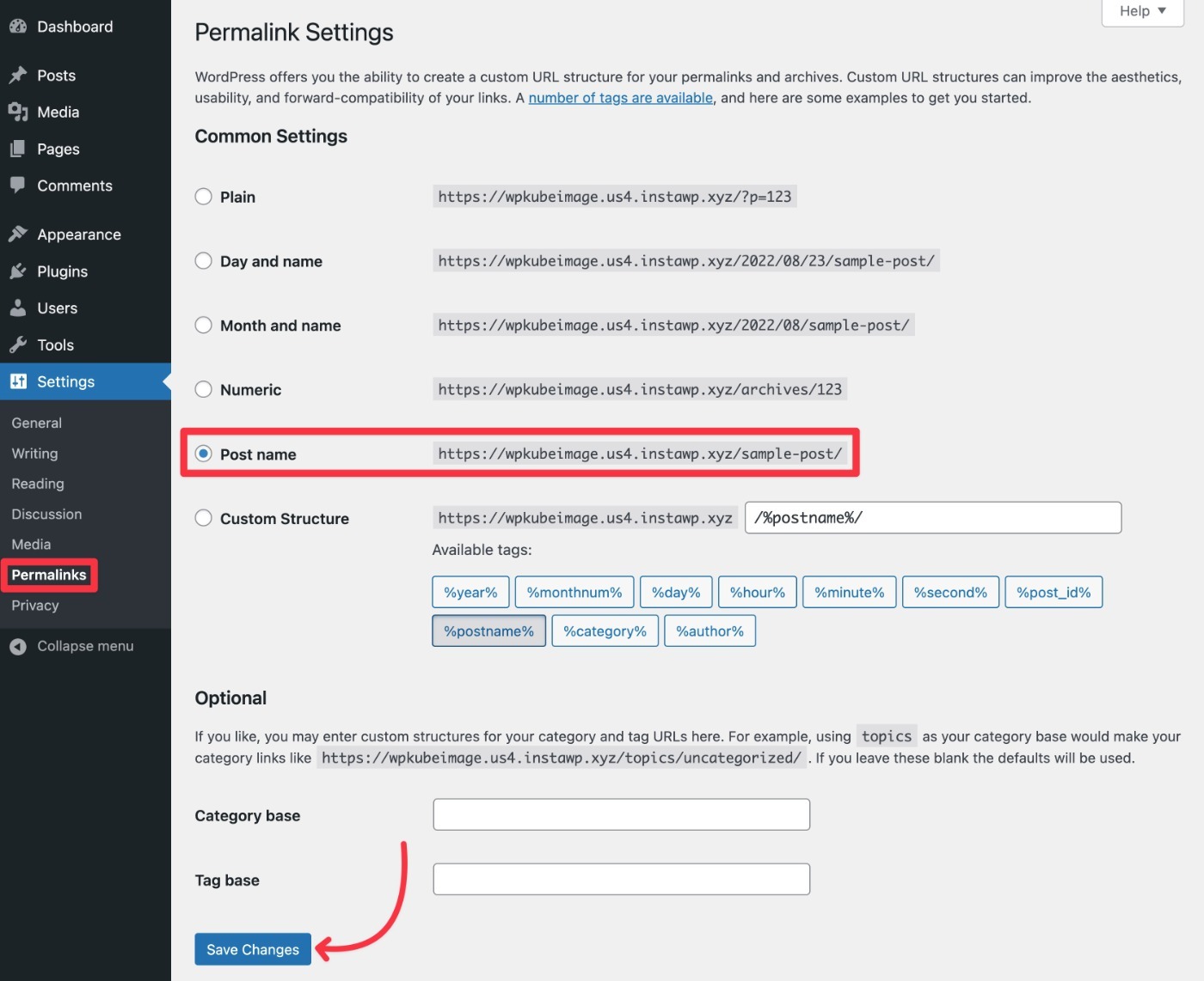 Struttura del permalink di WordPress