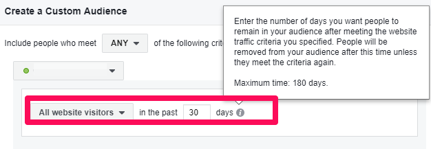 Ajustați-vă fereastra de recentă dincolo de 30 de zile în timpul direcționării personalizate către un public pe Facebook.