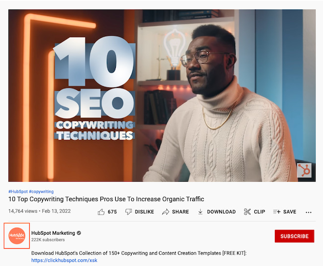 YouTube 視頻下方顯示的 YouTube 個人資料圖片