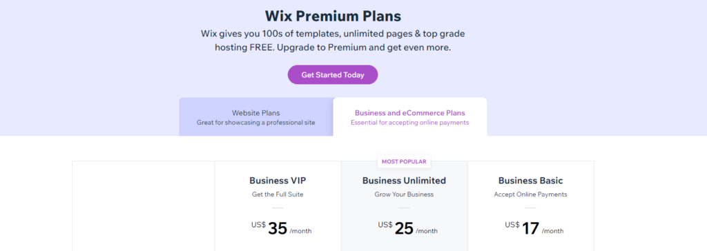 9 najlepszych alternatyw i konkurentów BigCommerce (październik 2022) 7 wix-builder-pricing-plan