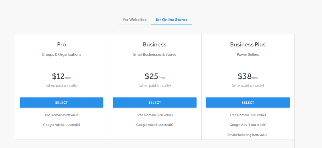 9 najlepszych alternatyw i konkurentów BigCommerce (październik 2022) 11 weebly-online-store-pricing