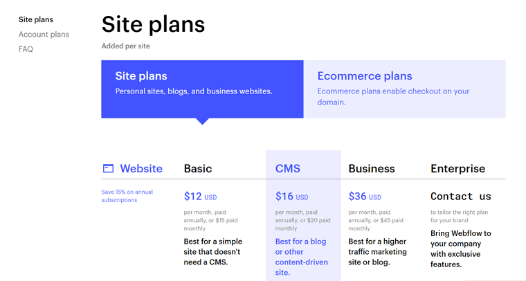 Webflow 網站計劃