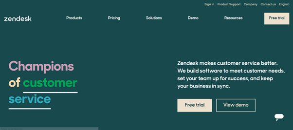 Page de destination Zendesk