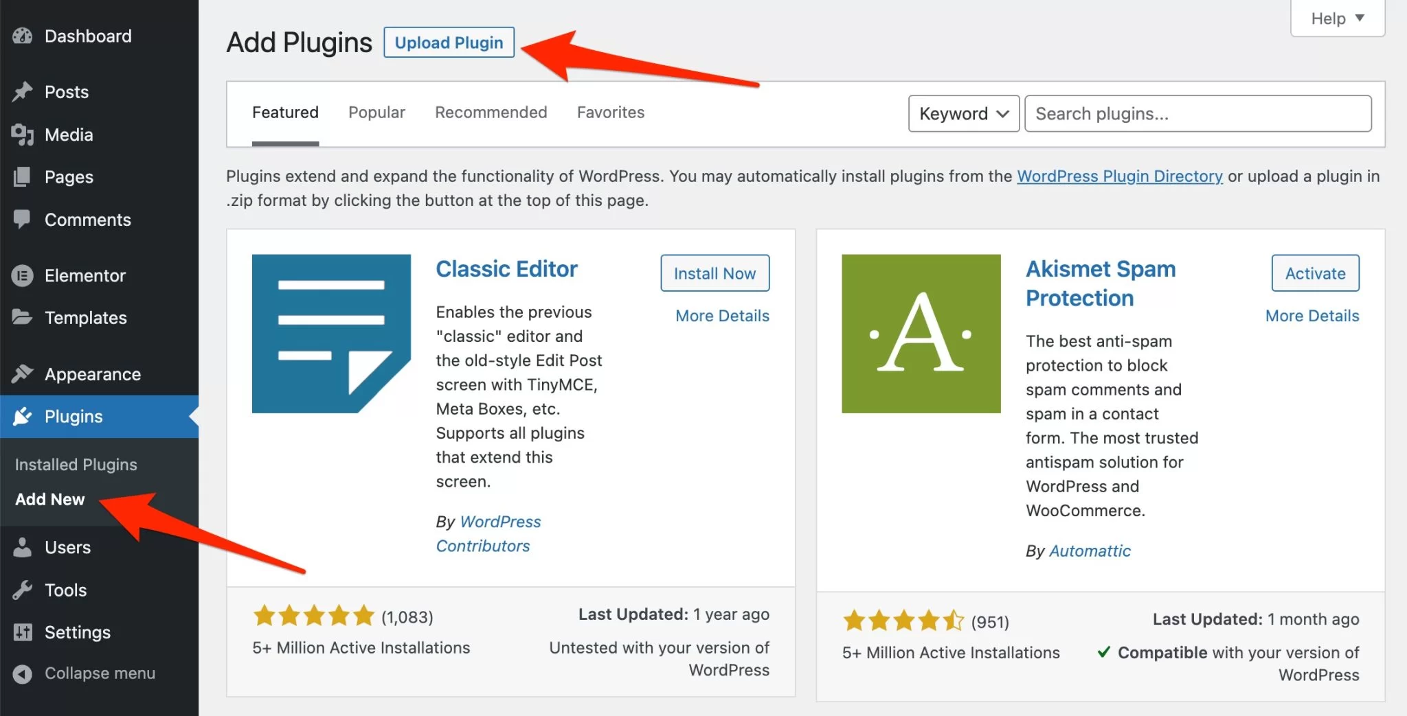 Adăugați pluginul Ultimate Addons pentru Elementor în back office-ul WordPress.
