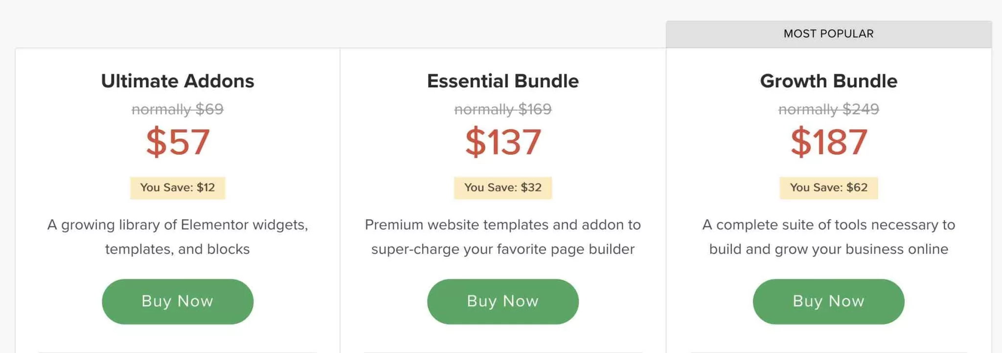 Prețuri pentru Ultimate Addons pentru Elementor.