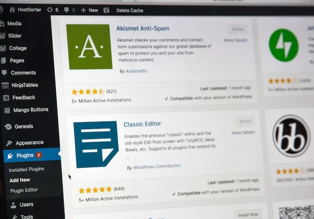 เพจที่มีปลั๊กอิน WordPress เปิดอยู่