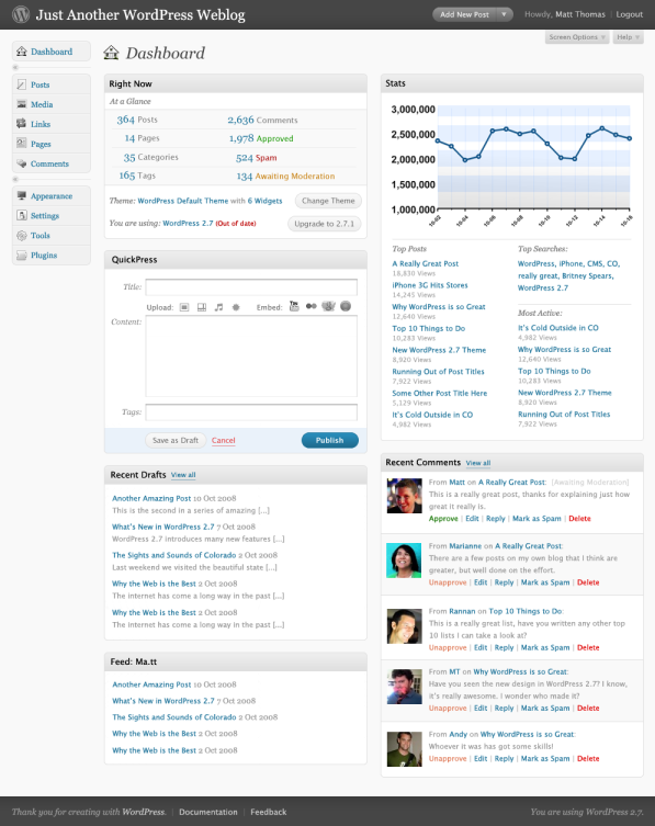 WordPress 2.7 Dashboard