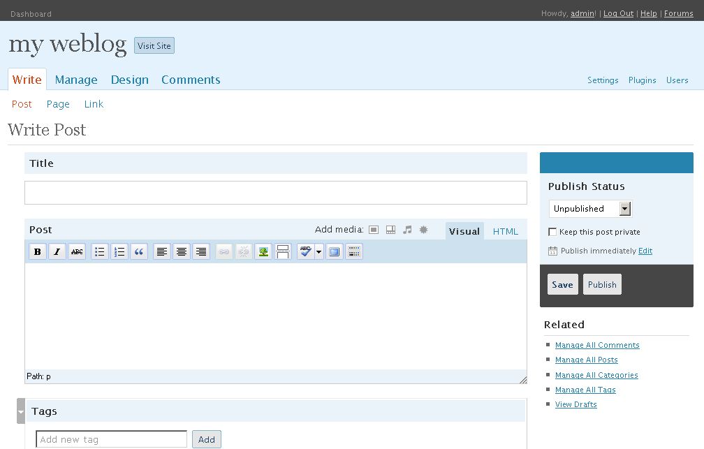 WordPress 2.5 ตัวแก้ไขโพสต์