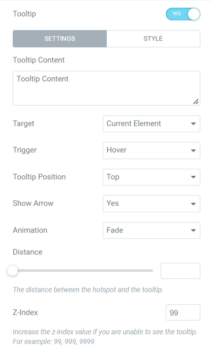 Setarea opțiunilor pentru extensia Tooltip a PowerPack în generatorul de pagini Elementor