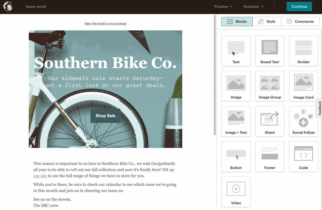 Mailchimp エディター。
