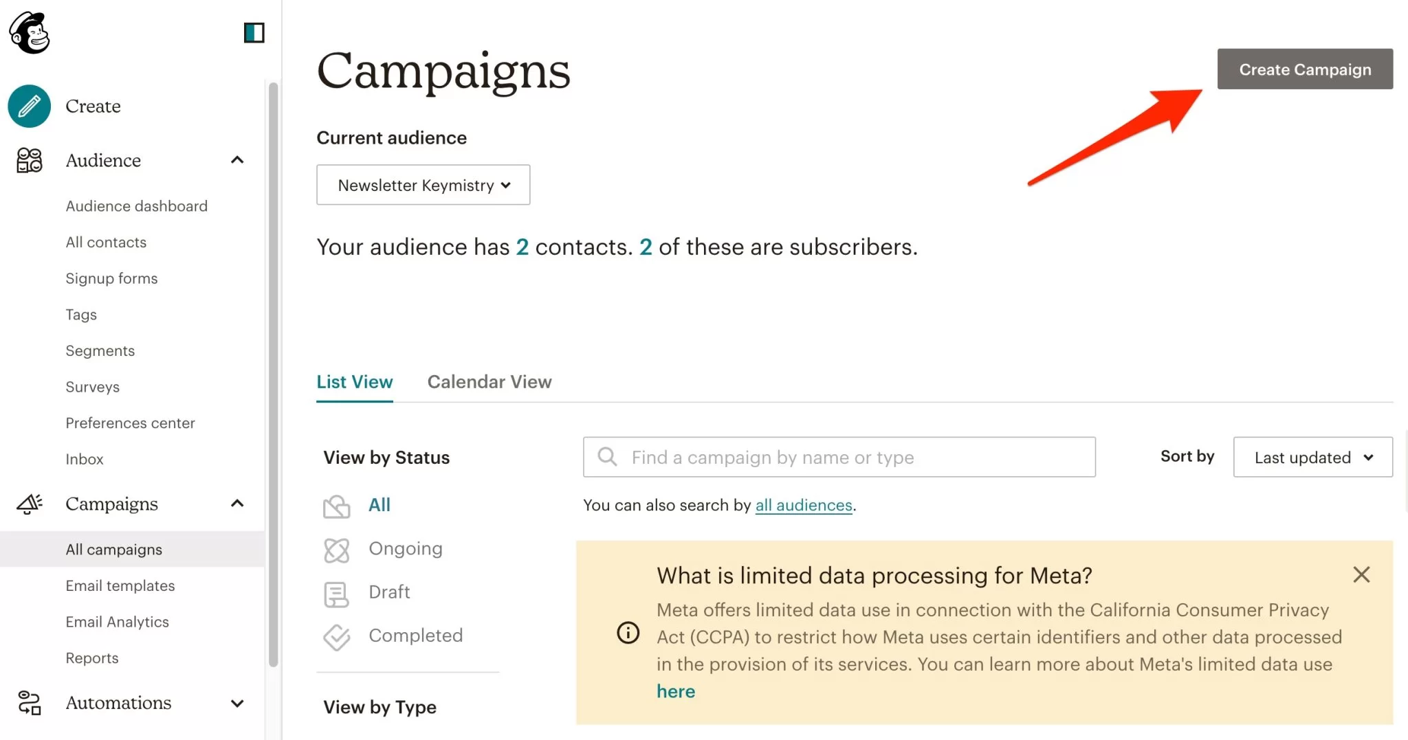 Mailchimp for WordPress でニュースレターを送信するキャンペーンを作成します。