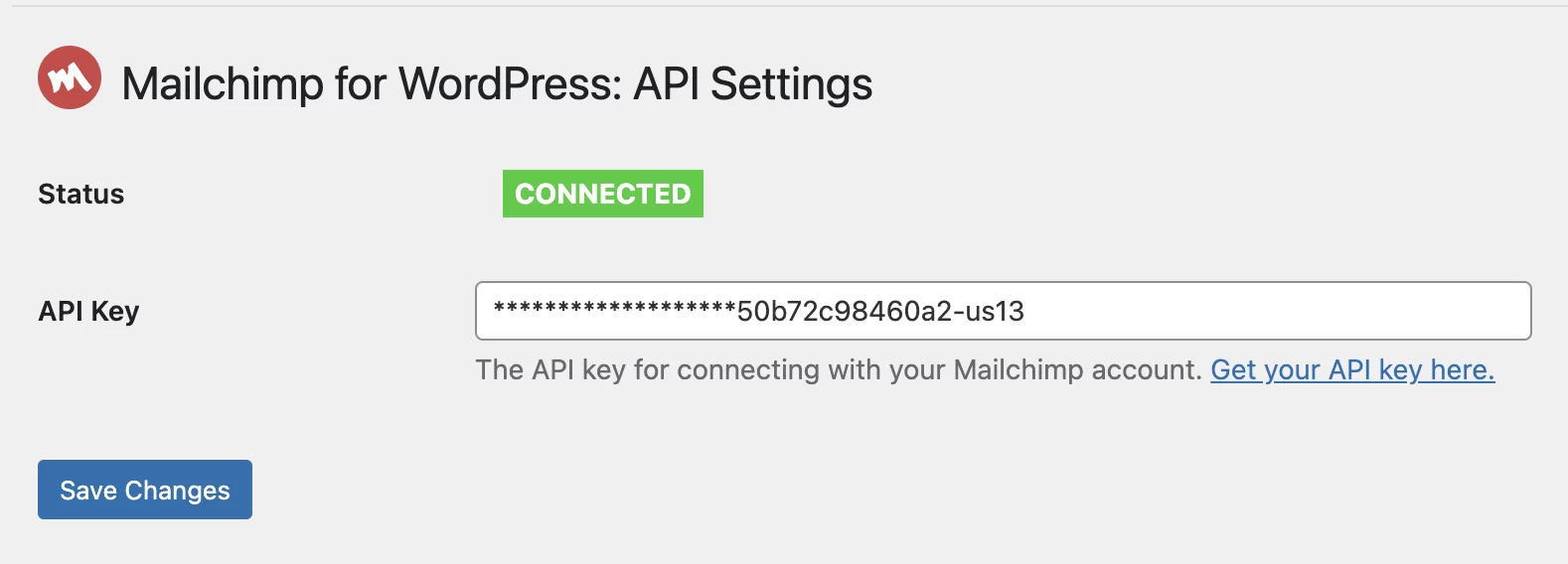 Mailchimp API キーを接続します。